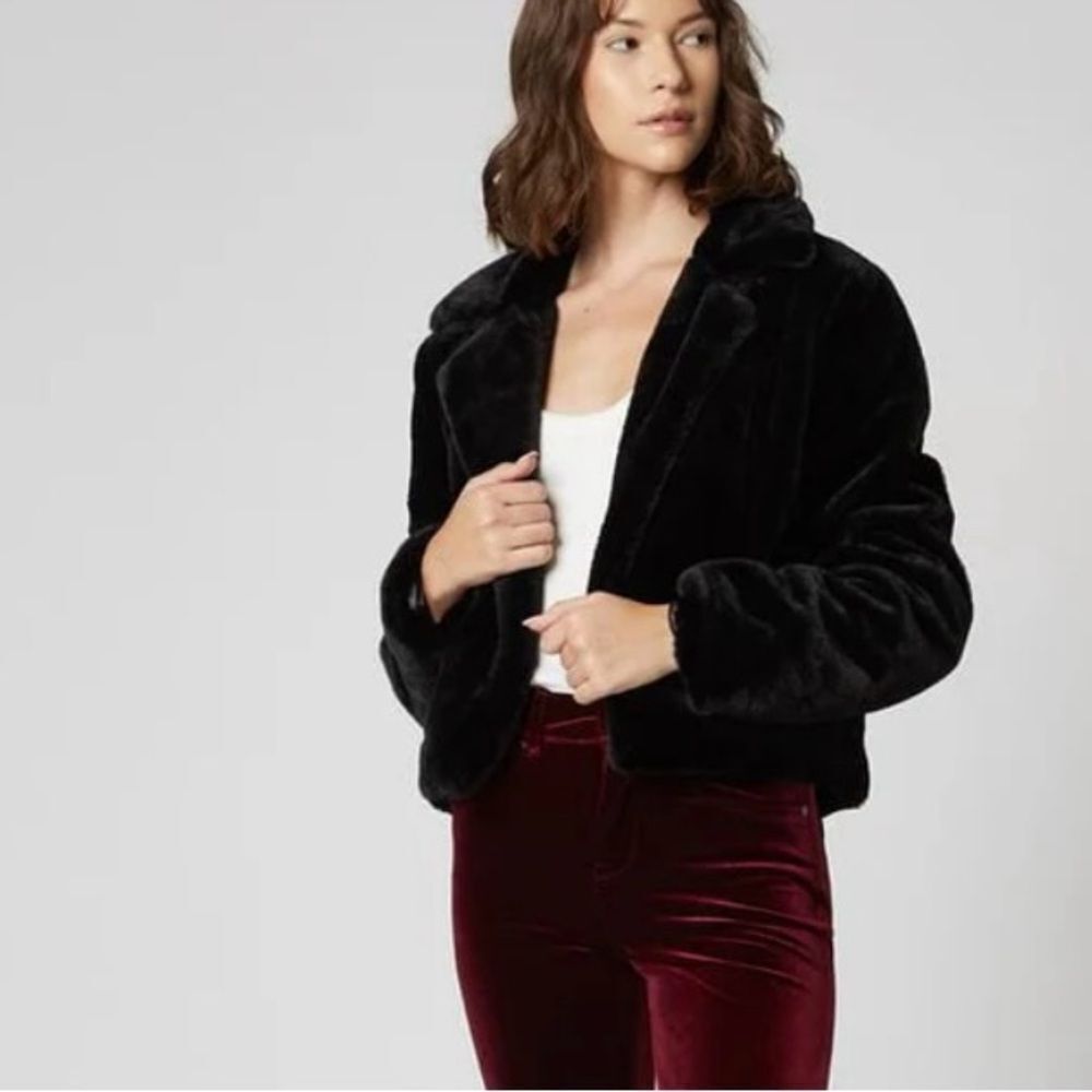 Blank NYC Uptown Girl Black Fake Fur Cropped Jacket | Size L